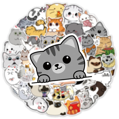 50PCS Cartoon Cute Cat Animal Personality Graffiti Creative Sticker Toy Skateboard Guitar  Computer Refrigerator Desk Decoration