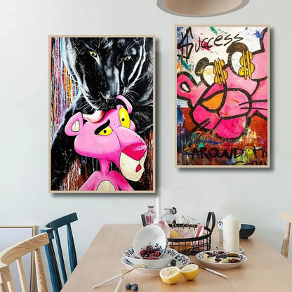 Miniso Disney Pink Panther Art Canvas Graffiti Print Wall Arts Painting Poster Living Room And Home Decoration Children's Gifts