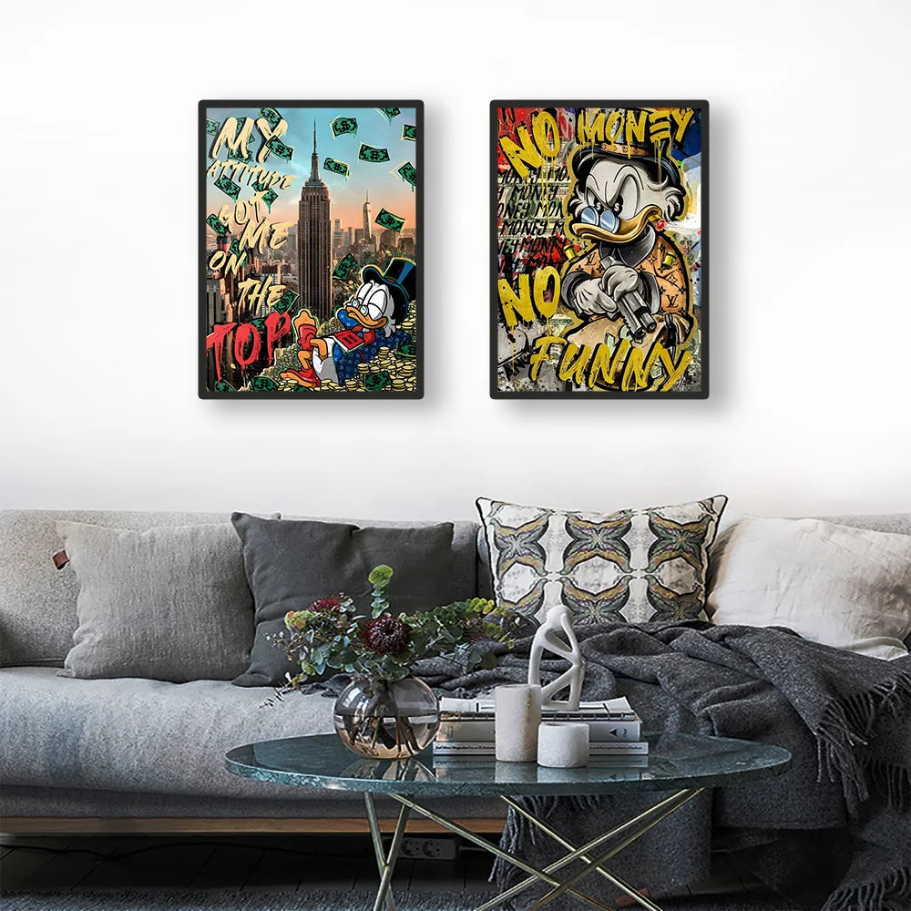 MINISO Disney Marvel Donald Duck Home Living Room Bedroom Art Poster Street Graffiti Children's Room Wall Mural Canvas HD Prints