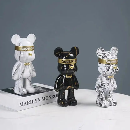 22cm Graffiti Bear Figurine Home Decoration Animal Statue Storage Shelf Modern Room Study Abstract  Table Decor Ornament