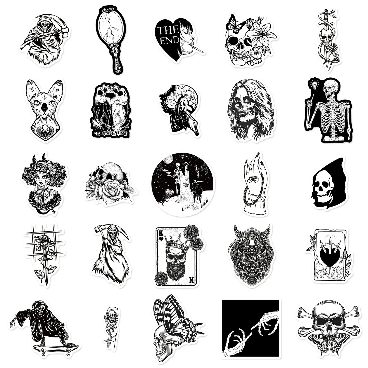 50pcs Gothic Stickers for Teens Boys, Cool Satanic Punk Skull Stickers, Horror Skeleton Goth Stickers for Laptop Book Luggage