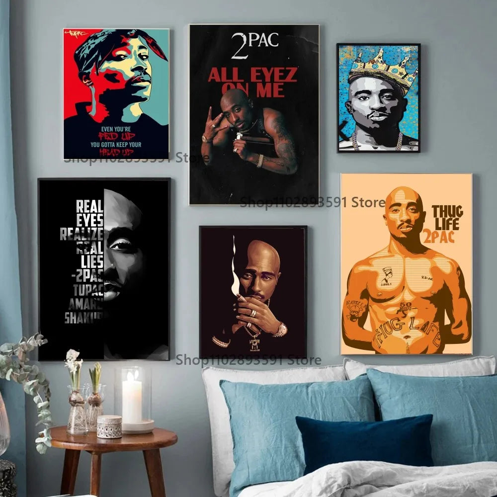 1pc Famous Hip Hop Rap Tupac Shakur Poster Paper Print Home Bedroom Entrance Bar Cafe Art Painting Decoration