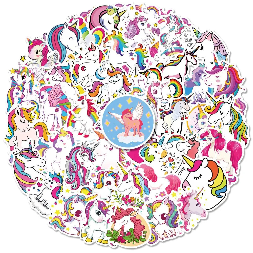 50PCS Cute The Unicorn Stickers Kawaii Waterproof Graffiti Vinyl Decals for Laptop Guitar Suitcase Skateboard Kids Gift