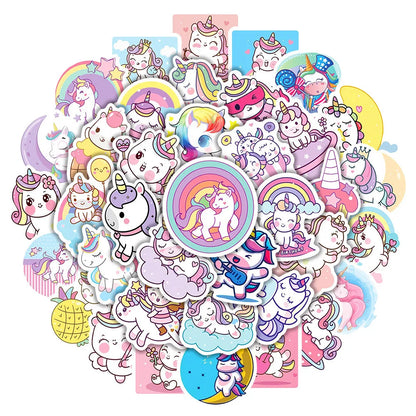 50/100pcs Cute Cartoon Unicorn Stickers for Laptop Luggage Phone Car Scooter Funny Vinyl Decal for Kids Girl Children Gift