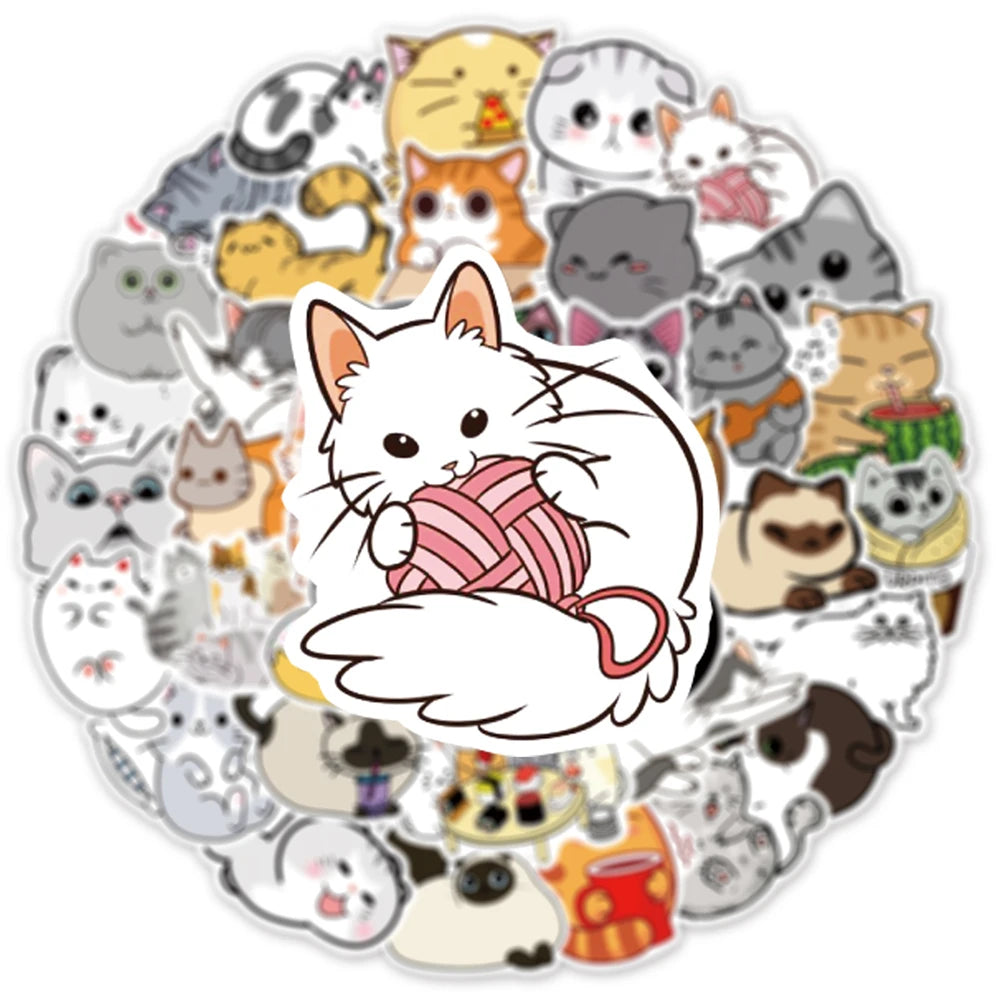 50PCS Cartoon Cute Cat Animal Personality Graffiti Creative Sticker Toy Skateboard Guitar  Computer Refrigerator Desk Decoration