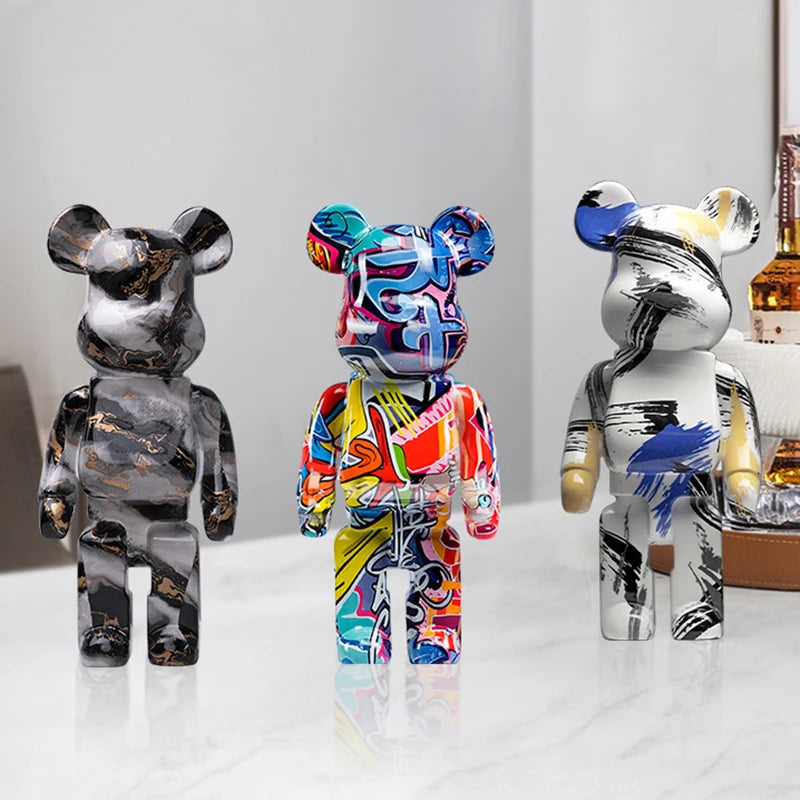 27cm Graffiti Bear Figurine Home Decoration Animal Statue Storage Money Jar Modern Room Sculpture Table Decor Art Ornament