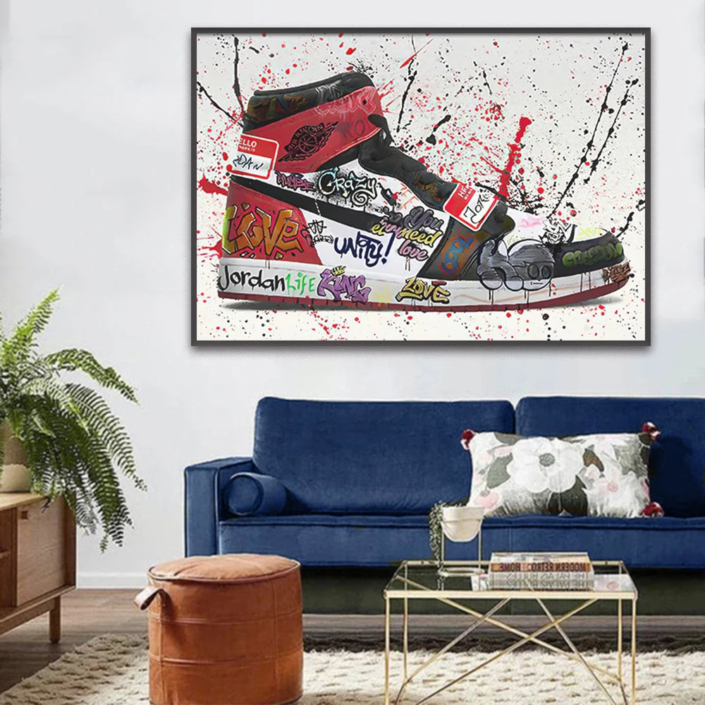 Pop Street Graffiti Sports Basketball Shoes Wall Art Posters Abstract Home Decor Canvas Painting Picture Prints Artwork Boy Gift