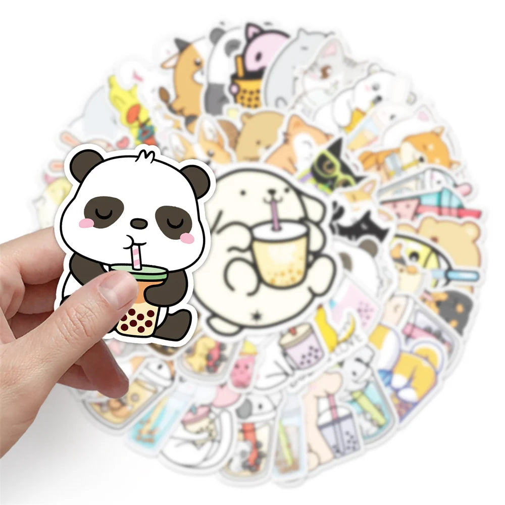 50-Piece Set Of Cute Animal Milk Tea Graffiti Stickers Cartoon Creative Stickers Guitar Computer Car Waterproof Personalized Dec