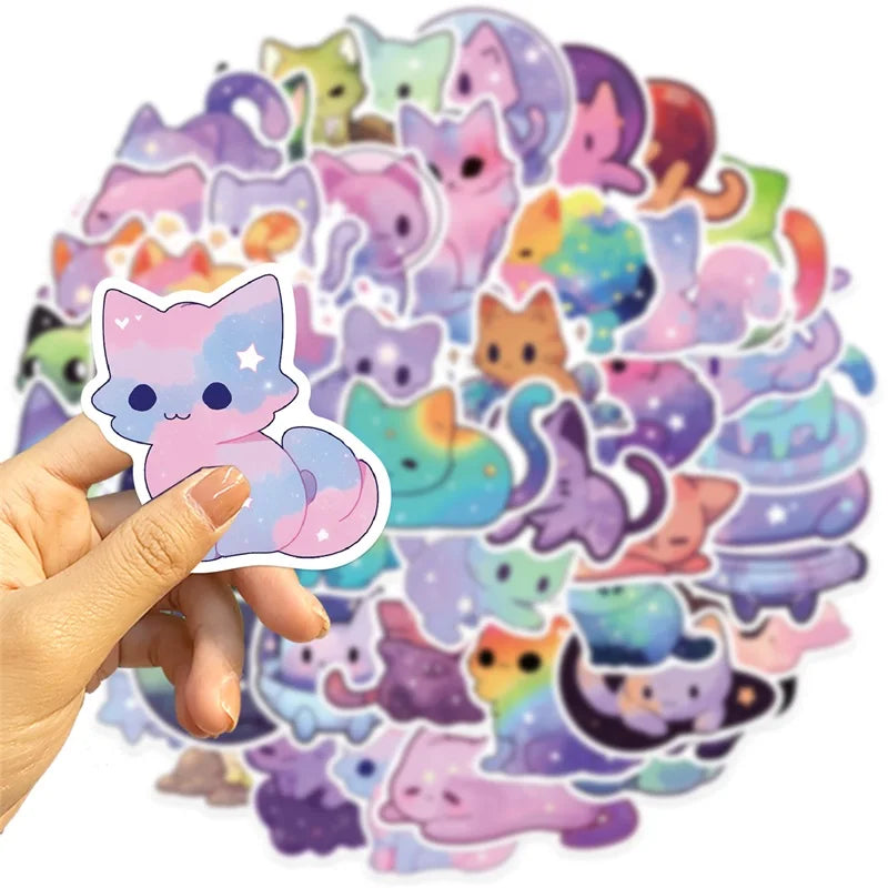 10/30/50PCS Cute Starry Sky Cat PVC Sticker Aesthetic Chidlren's Stationery Decoration Scrapbooking School Supplies for Kids