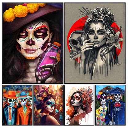 Abstract Skull Tattoo Female Canvas Paintings Fashion Graffiti Posters Prints Street Wall Art Pictures Modern Home Decor Cuadros