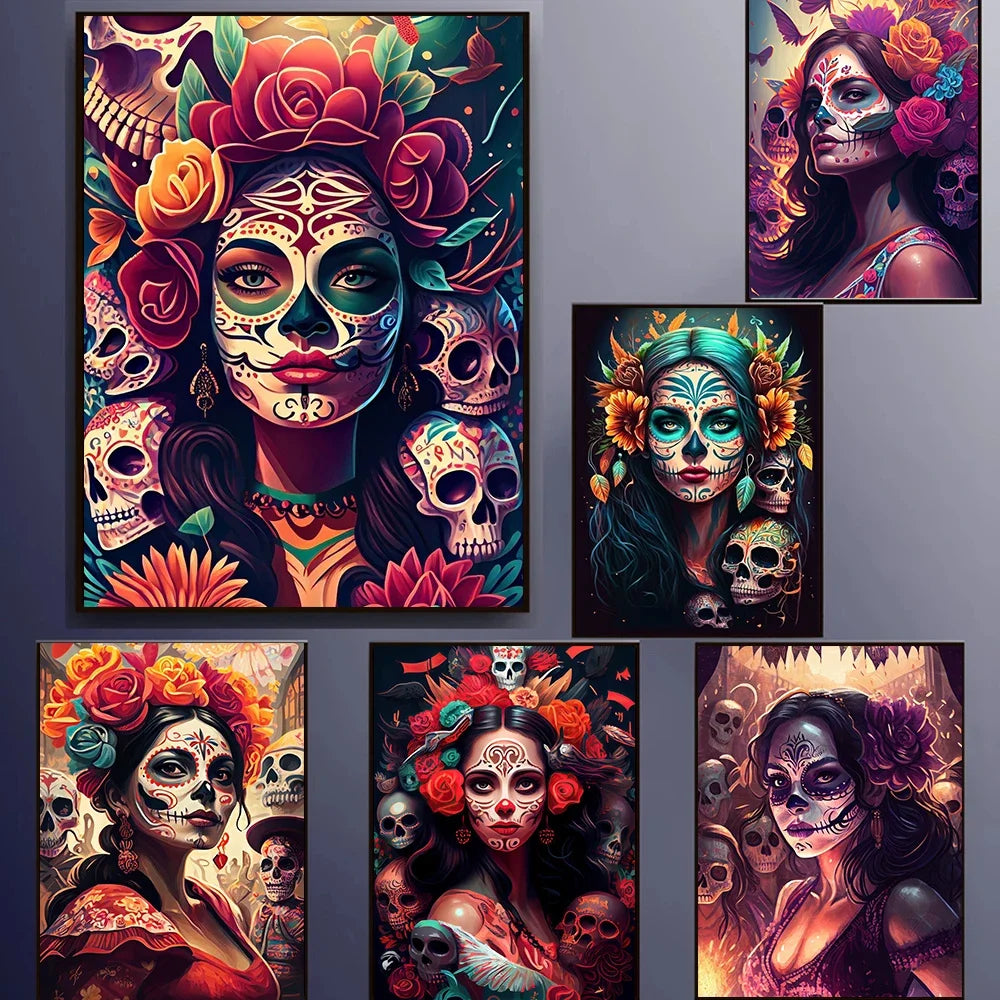 Abstract Skull Tattoo Female Canvas Paintings Fashion Graffiti Posters Prints Street Wall Art Pictures Modern Home Decor Cuadros