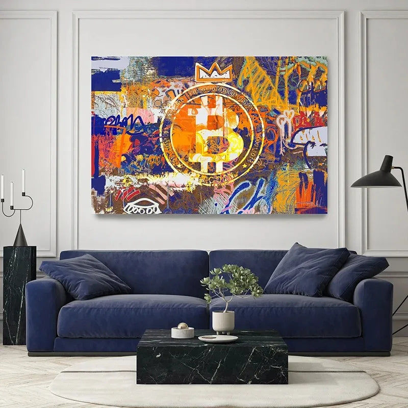 Bitcoin Canvas Art Paintings Graffiti Poster and Print Cryptocurrencies Wall Art Picture for Living Room Cuadros Home Decoration