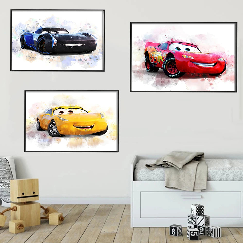 MINISO Disney Cars Watercolor Cartoon Anime Wall Art Poster Prints Modern Home Living Room Decor Canvas Painting Mural Picture