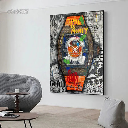 Modern Fashion Street Graffiti Art Canvas Painting Famous Portrait Watch Monkey Astronaut Pop Wall Art Posters Home Decor Mural