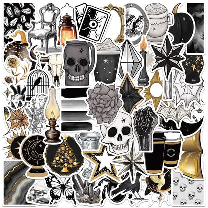 50pcs Black Gold Series Gothic Style Stickers Aesthetic Graffiti Decals Laptop Luggage Skateboard Scrapbook Diary Stickers