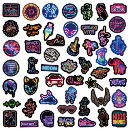 100PCS Neon Cool Cartoon Personality Graffiti Creative Stickers Refrigerator Computer Table Car Skateboard Waterproof Decoration