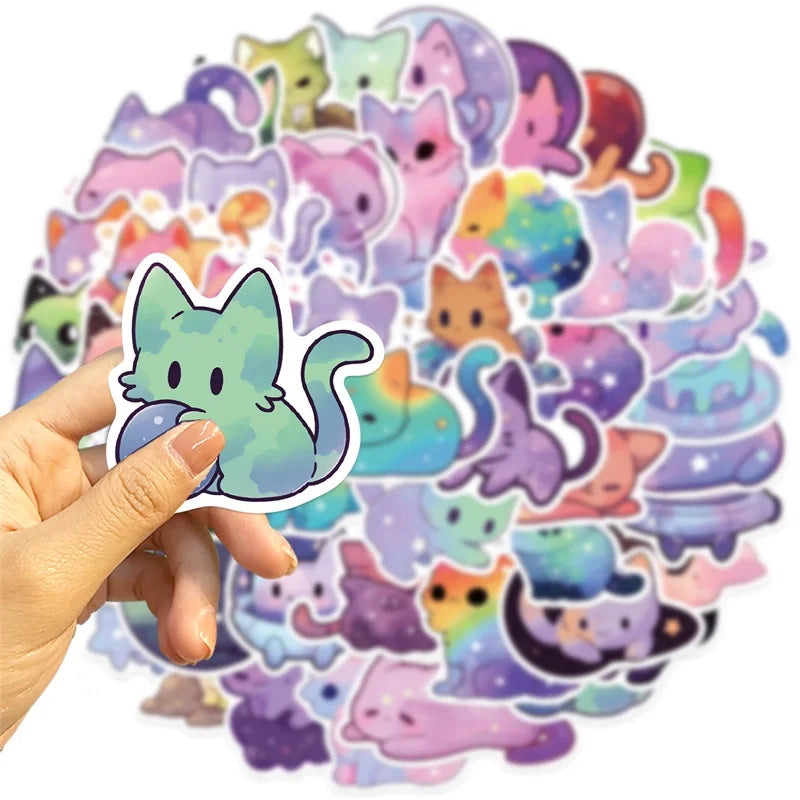 10/30/50PCS Cute Starry Sky Cat PVC Sticker Aesthetic Chidlren's Stationery Decoration Scrapbooking School Supplies for Kids