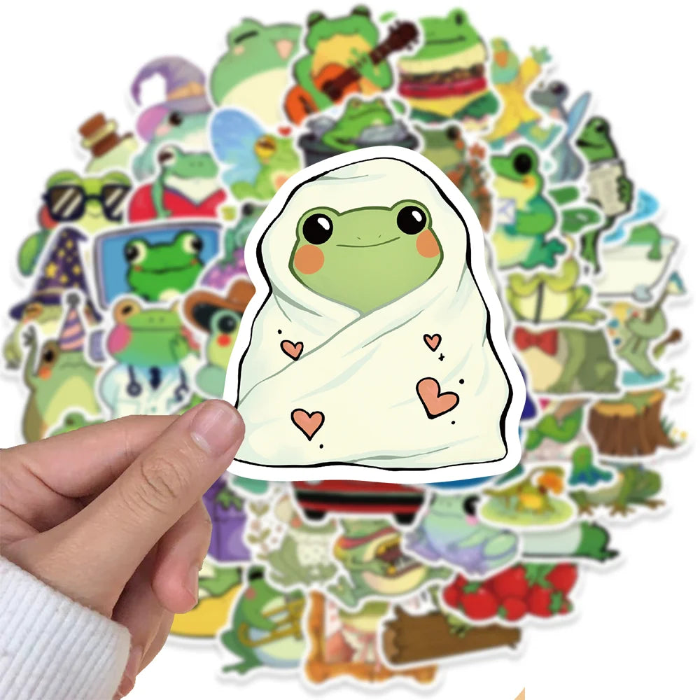 50pcs Ins Style Cute Frog Stickers Personality Creative Small Fresh Handbook Guitar Helmet Laptop DIY Waterproof Kids Toy Gift