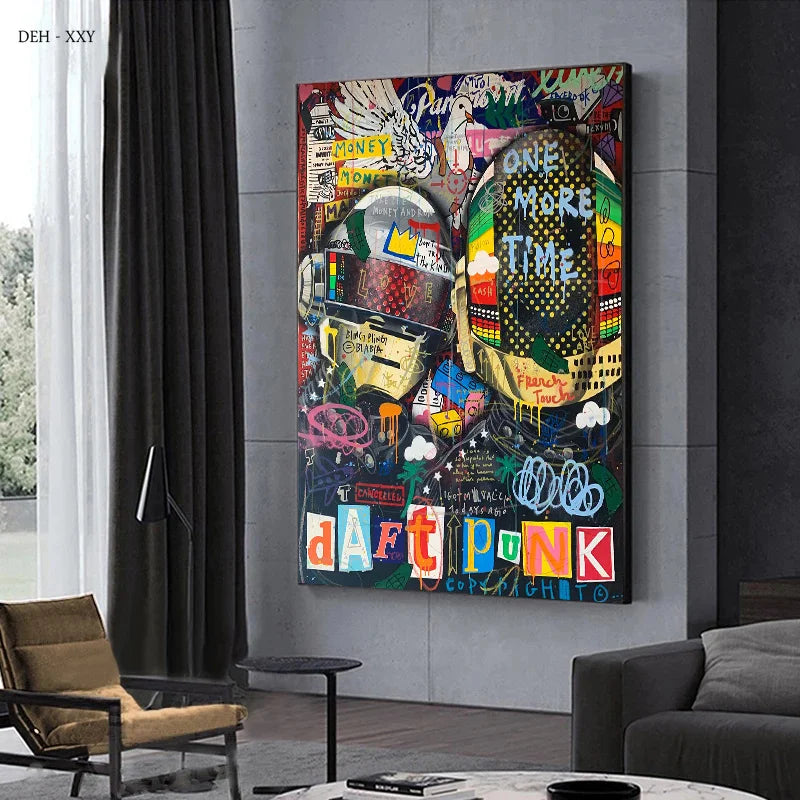 Street Graffiti Art Daft Punk Forever Poster Print Wall Art Canvas Painting One More Time Money Mural Picture Home Decor Cuadros