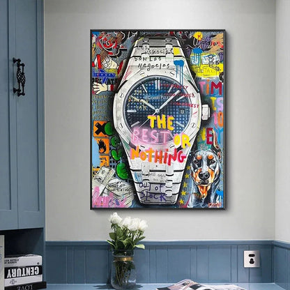 Wall Art Watch Pop Art Posters and Prints Time Is Money Watch Motivational Canvas Painting Street Graffiti Mural for Home Decor