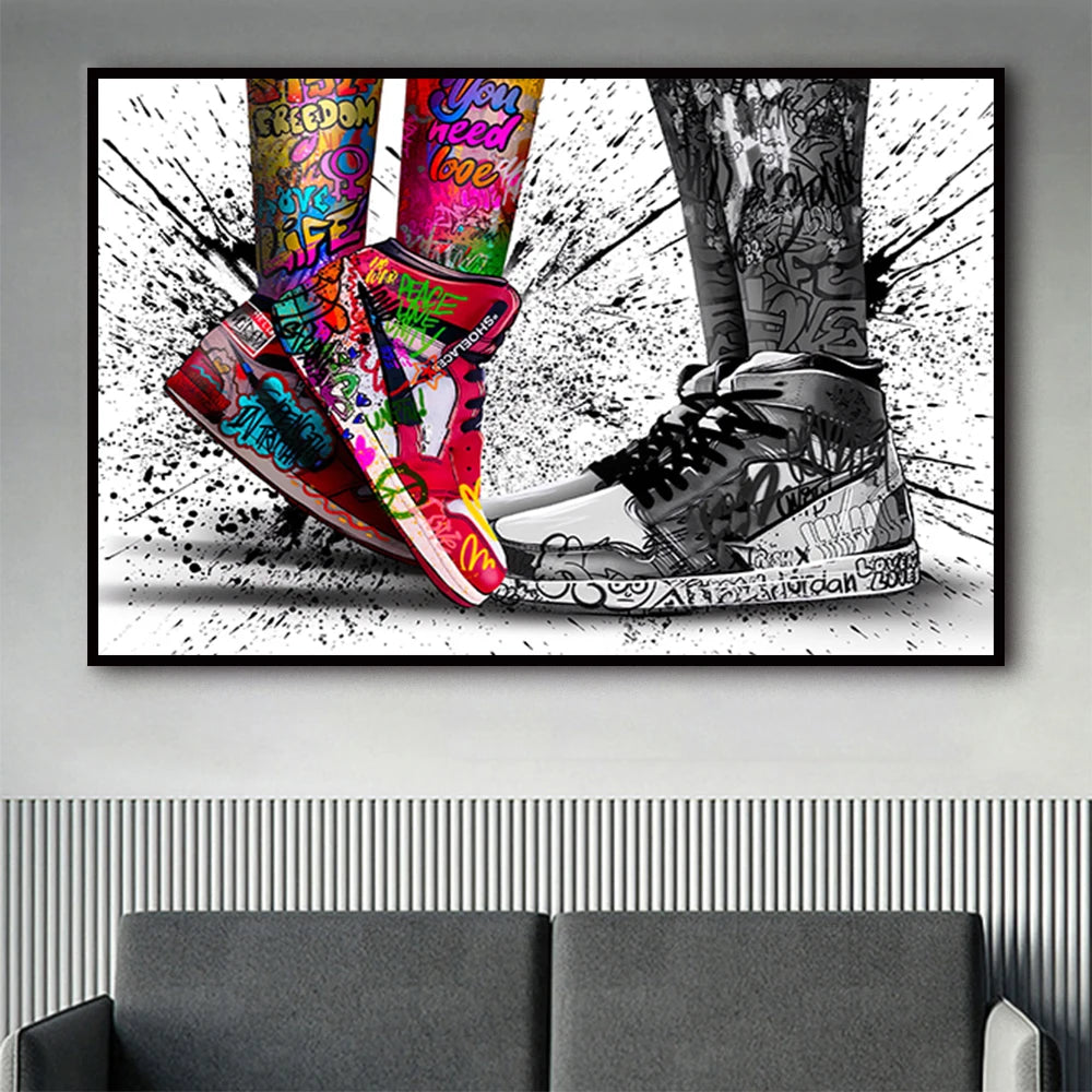 Pop Street Graffiti Sports Basketball Shoes Wall Art Posters Abstract Home Decor Canvas Painting Picture Prints Artwork Boy Gift