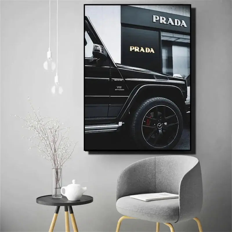 Nordic Classic Retro Aesthetics Street Luxury Car Black And White Style HD Oil On Canvas Posters And Prints Home Bedroom Decor