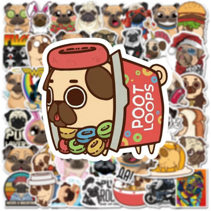 50pcs Funny Animal Dog Pug Stickers Kawaii Stationery Scrapbooking Phone Laptop Guitar Graffiti Puppy Decal Sticker Pets Toy