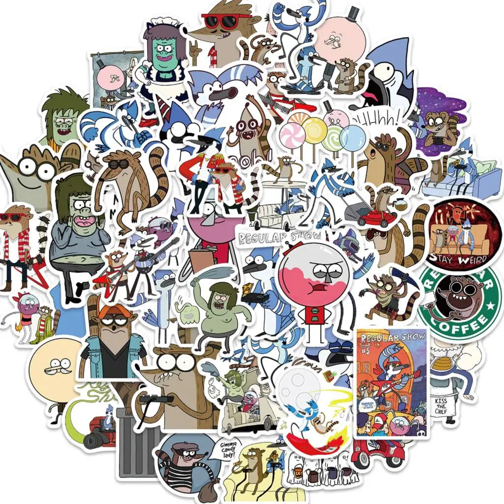 52cs/pack Hot TV Regular Show Stickers Cartoon Anime Vinyl Decals for Phone Case Notebook Scrapbooking Decor