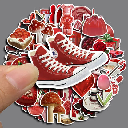 60pcs Retro Red Series Sticker Diy Computer Stickers for Water Bottles Waterproof Bullet Journal Arts Crafts