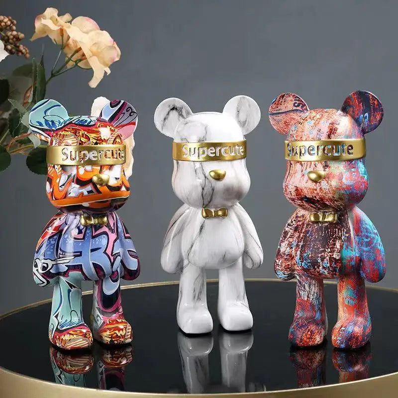 22cm Graffiti Bear Figurine Home Decoration Animal Statue Storage Shelf Modern Room Study Abstract  Table Decor Ornament