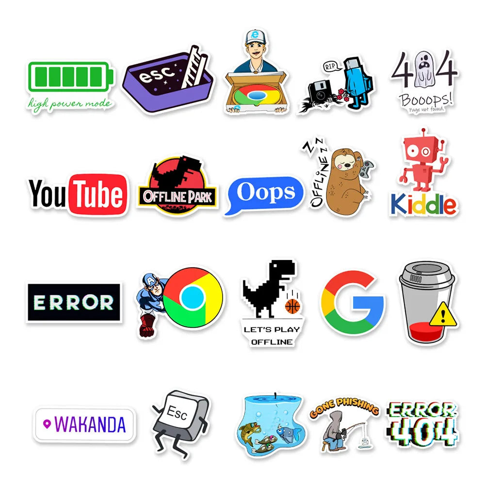 10/30/50pcs Cartoon Programming 404 Network Error Graffiti Stickers DIY Laptop Motorcycle Car Computer Waterproof Sticker Decals