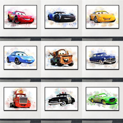 MINISO Disney Cars Watercolor Cartoon Anime Wall Art Poster Prints Modern Home Living Room Decor Canvas Painting Mural Picture