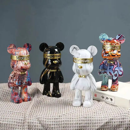 22cm Graffiti Bear Figurine Home Decoration Animal Statue Storage Shelf Modern Room Study Abstract  Table Decor Ornament