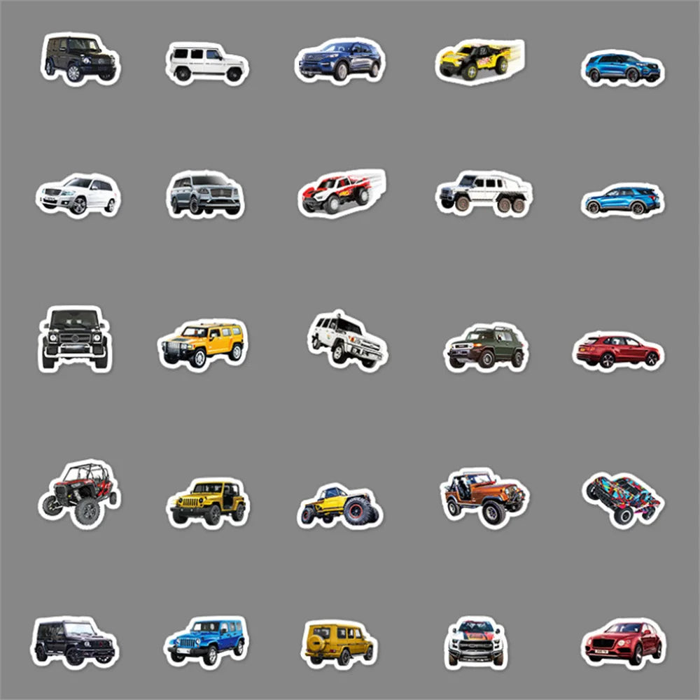 51PCS Cool Off-Road Vehicle Cartoon Graffiti Luggage Skateboard Notebook Hand Account Decorative Sticker Toys