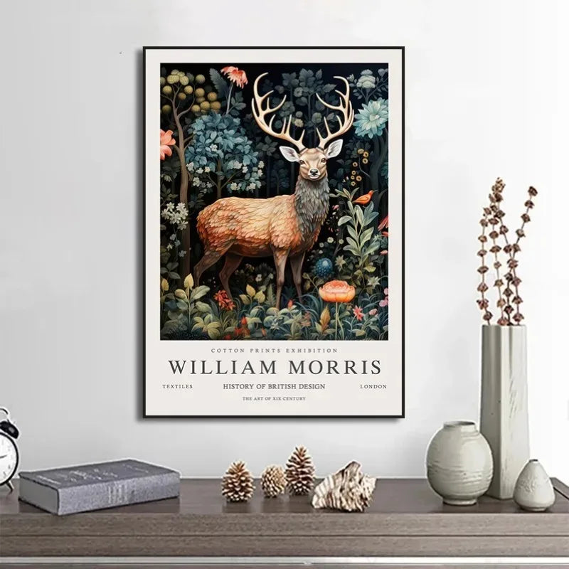 William Morris Museum Exhibition Poster Fox Bird Owl Fruit Butterfly Peacock Flower Canvas Painting Print Wall Decor Home Decor