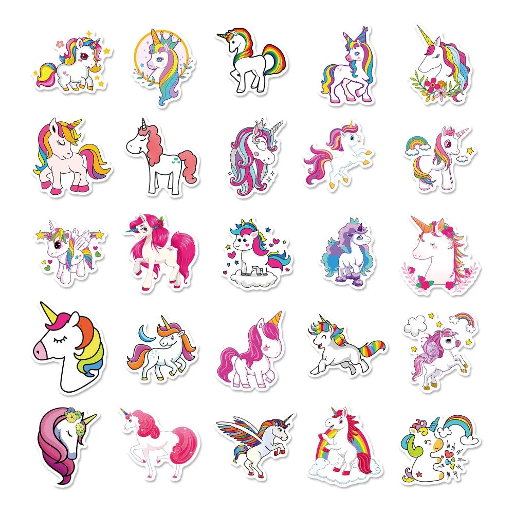 50PCS Cute The Unicorn Stickers Kawaii Waterproof Graffiti Vinyl Decals for Laptop Guitar Suitcase Skateboard Kids Gift