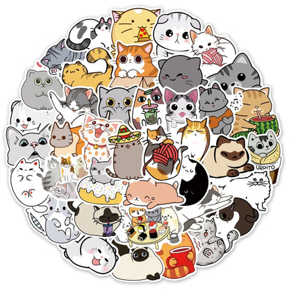 50PCS Cartoon Cute Cat Animal Personality Graffiti Creative Sticker Toy Skateboard Guitar  Computer Refrigerator Desk Decoration