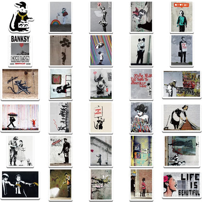 67PCS Banksy Sculptures Flower Thrower Stickers Cool Street Art Graffiti Decals for Luggage Laptop Skateboard Phone Bicycle