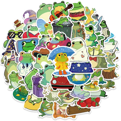 50pcs Ins Style Cute Frog Stickers Personality Creative Small Fresh Handbook Guitar Helmet Laptop DIY Waterproof Kids Toy Gift