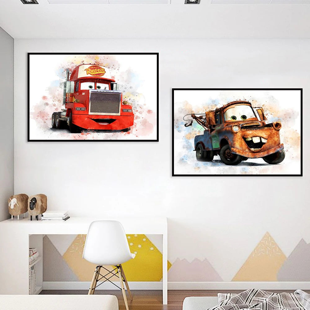 MINISO Disney Cars Watercolor Cartoon Anime Wall Art Poster Prints Modern Home Living Room Decor Canvas Painting Mural Picture