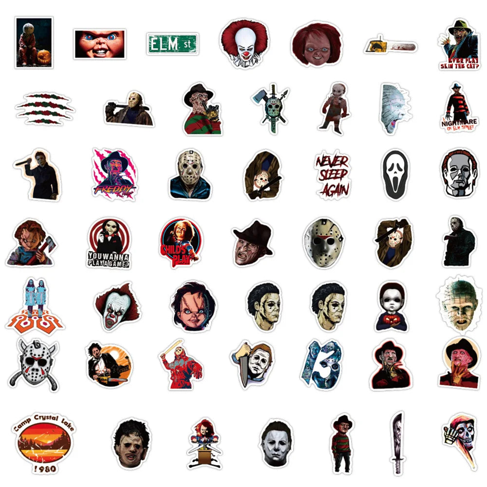 10/30/50PCS Horror Movie Thriller Character Sticker DIY Graffiti Refrigerator Luggage Laptop Scooter PVC Sticker Wholesale