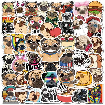 50pcs Funny Animal Dog Pug Stickers Kawaii Stationery Scrapbooking Phone Laptop Guitar Graffiti Puppy Decal Sticker Pets Toy