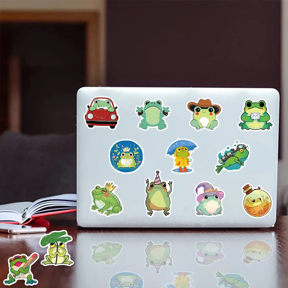 50pcs Ins Style Cute Frog Stickers Personality Creative Small Fresh Handbook Guitar Helmet Laptop DIY Waterproof Kids Toy Gift